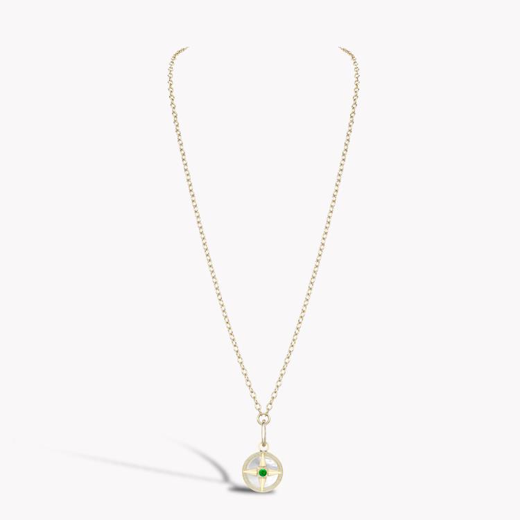Emerald (May), Mother of Pearl and Diamond Pendant Charm Brilliant Cut Rubover & Claw Set_4