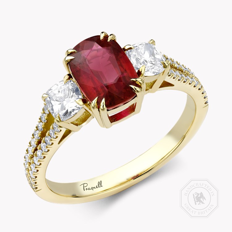 Mozambique 2.04ct Ruby and Diamond Three Stone Ring Cushion Cut, Claw Set_1