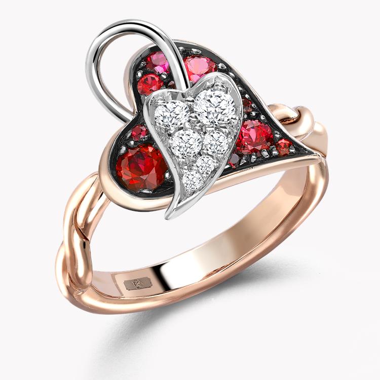 Entwined Hearts Ruby and Diamond Cocktail Ring 0.74CT in Rose and White Gold Brilliant cut, Claw set_1