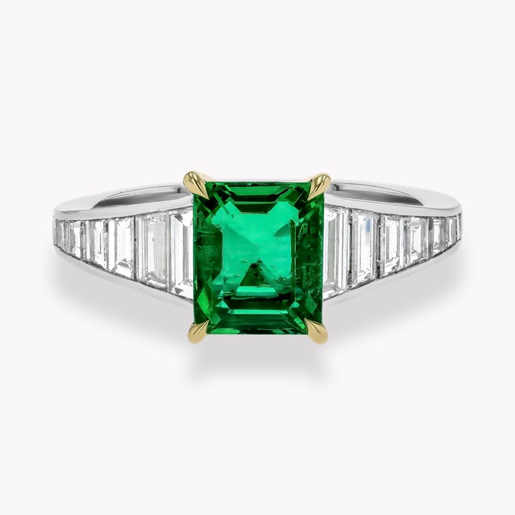 Octagonal Cut 1.40ct Colombian Emerald and Diamond Ring Octagonal & Trapeze Cut, Claw Set_2
