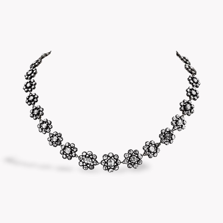 Victorian 6.62ct Native Cut Diamond Floral Cluster Necklace Native Cut, Claw Set_1