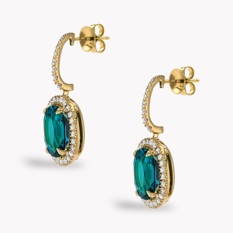 Oval Cut 4.01ct Lagoon Tourmaline and Diamond Earrings Oval Cut, Claw Set_2
