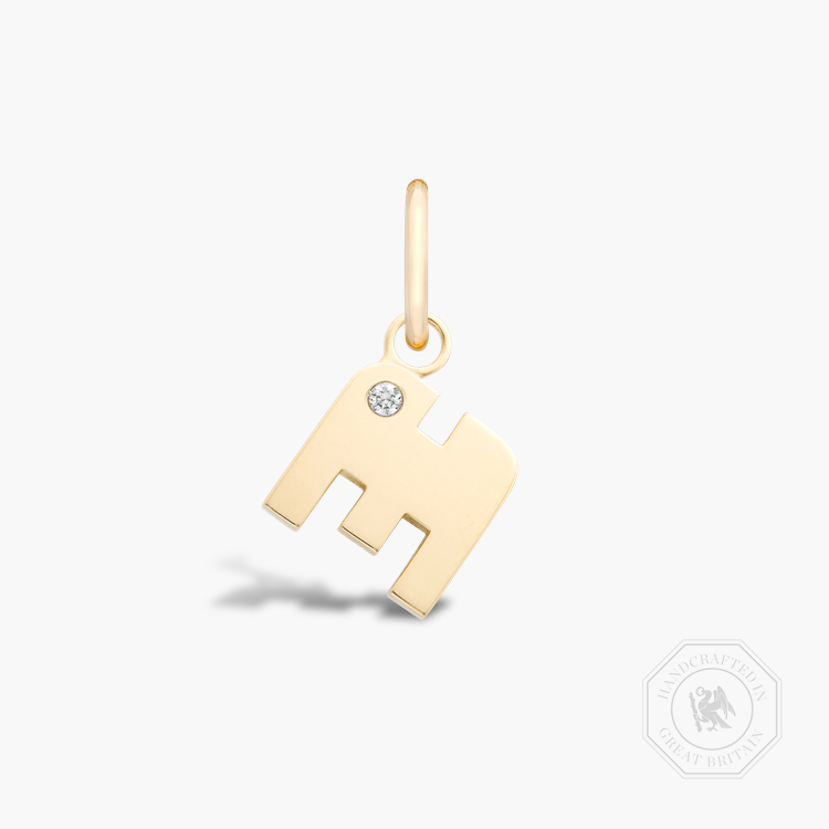 Letter M Diamond Pendant Charm Brilliant Cut, Rubover Set_1