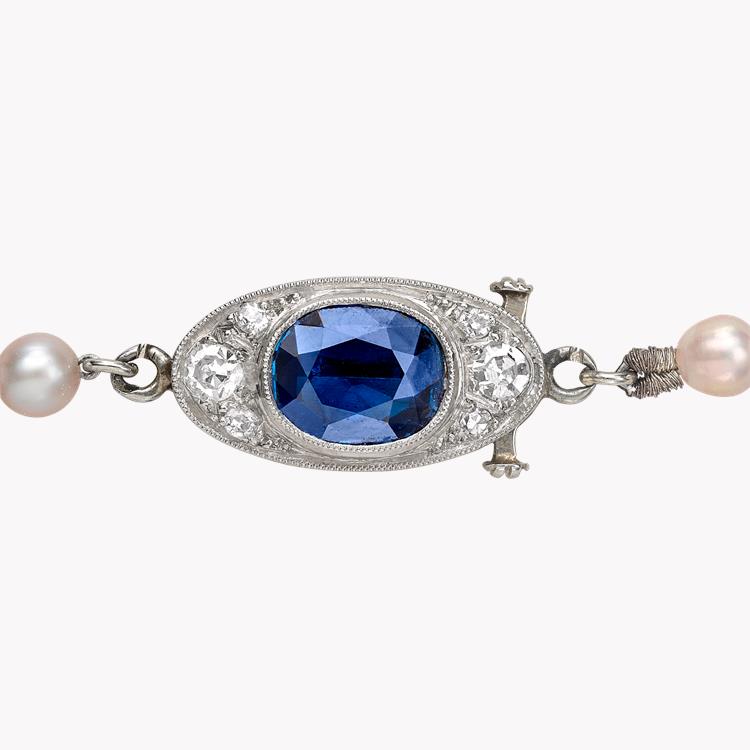 Belle Époque Natural Pearl Necklace Graduated Pearl Necklet, with Sapphire Clasp_3
