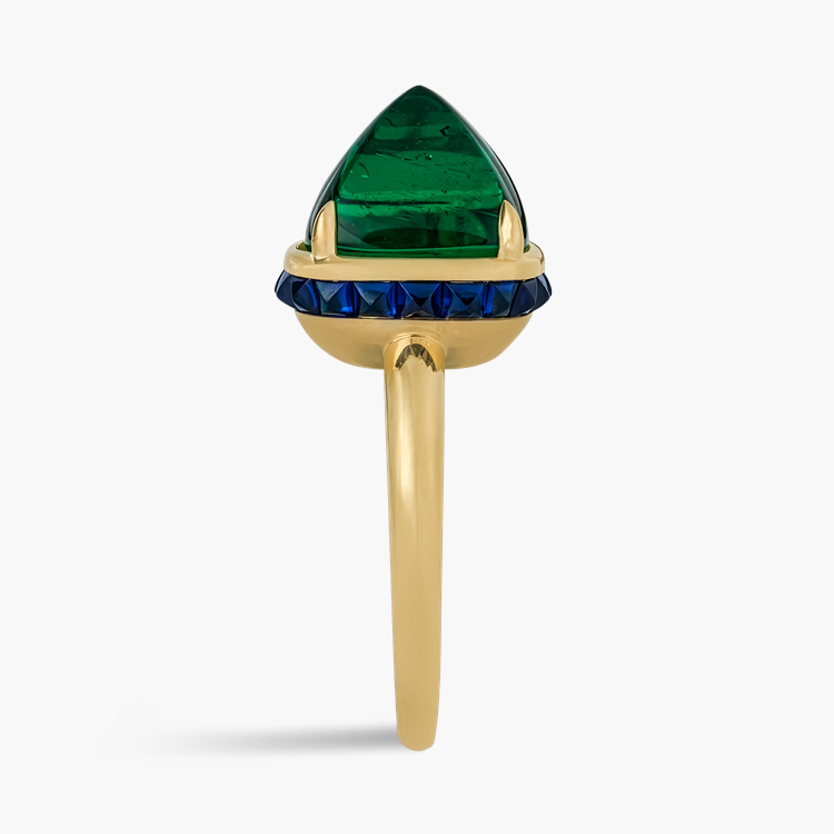Masterpiece Sugarloaf Cabochon Cut 6.44ct Emerald and Sapphire Ring Cabochon Cut, Claw Set_4