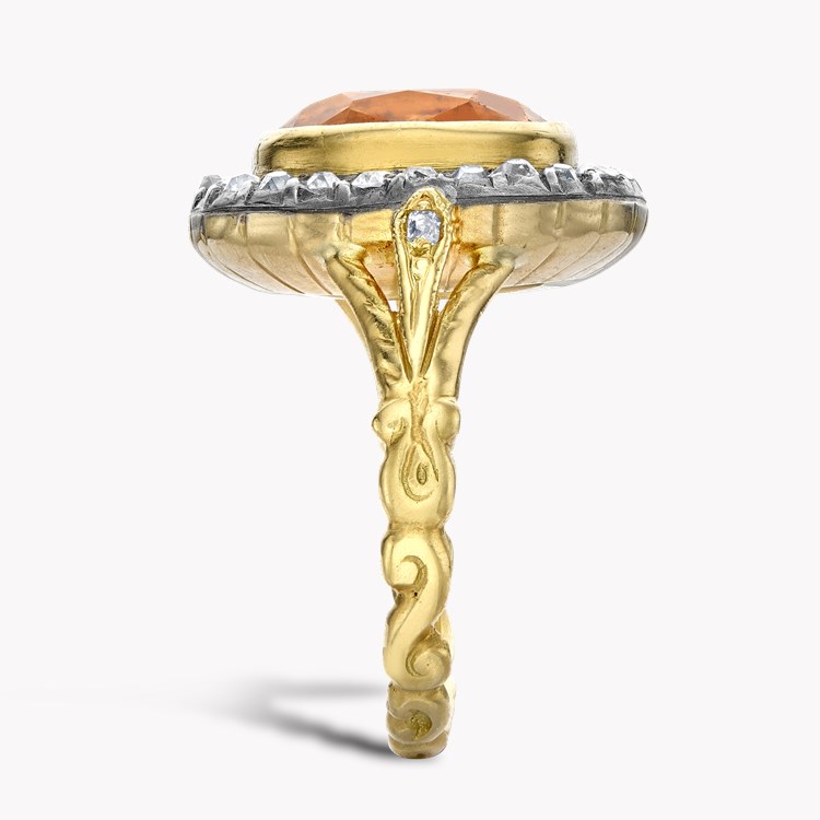 Victorian Cushion Shaped Orange Topaz Ring with Diamond Surround Antique Cushion & Old Cut, Rubover Set_4