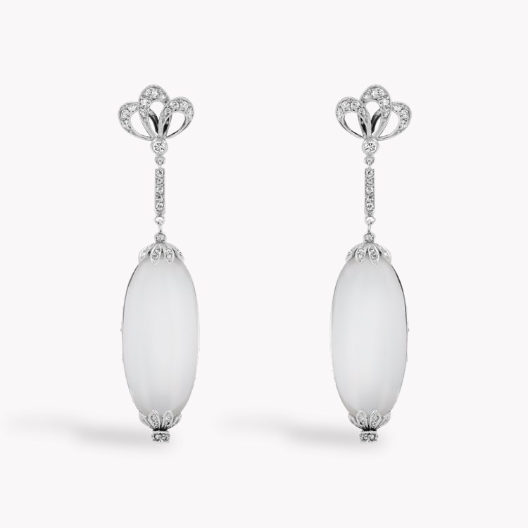 Art Nouveau Rock Crystal and Diamond Drop Earrings    in 18ct White Gold & Platinum 