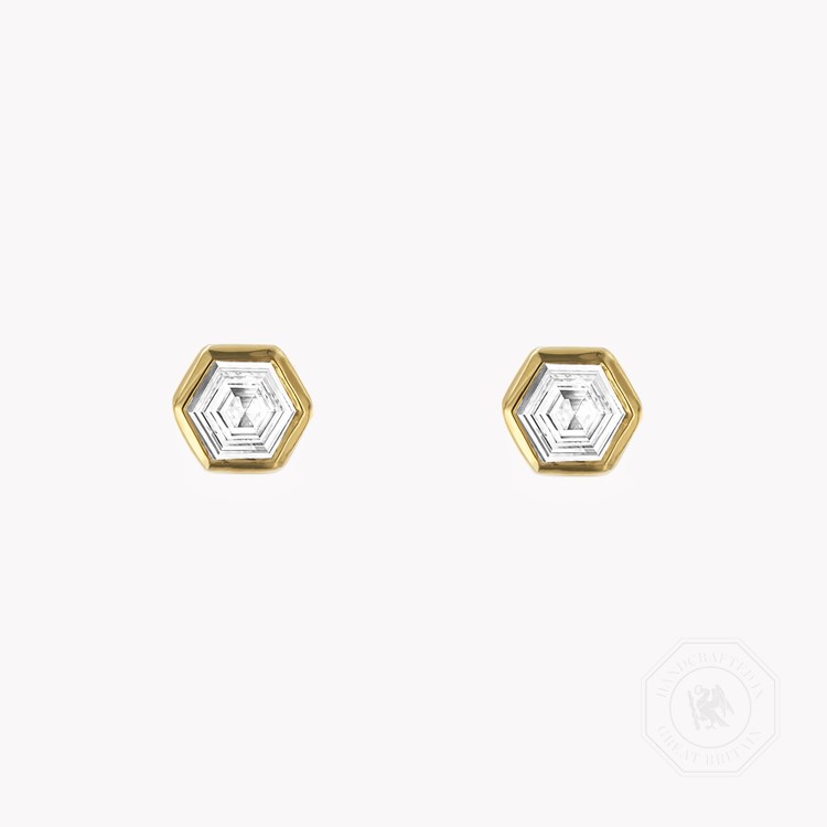 Honeycomb Diamond Solitaire Earrings Hexagonal Cut, Rubover Set_1