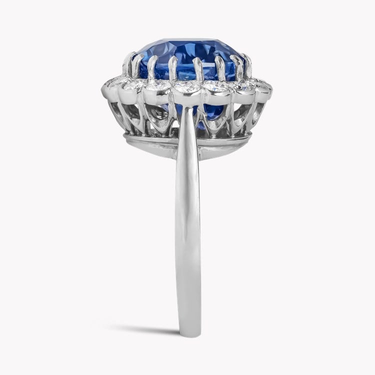 Antique Cushion Cut 8.42ct Sri Lankan Sapphire and Diamond Ring Antique Cushion Cut, Claw Set_4
