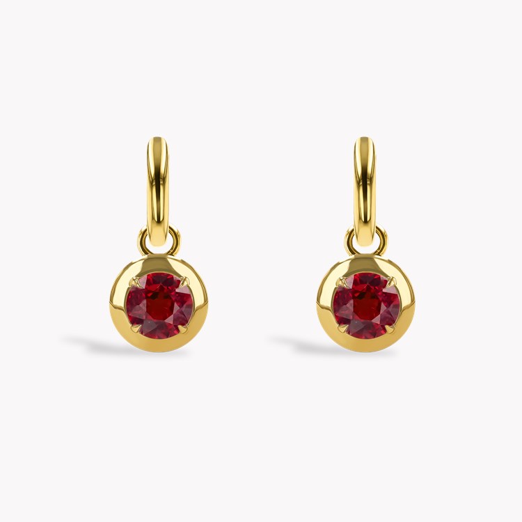 Skimming Stone 2.42ct Ruby and Diamond Drop Hoop Earrings Brilliant cut, Claw set_2
