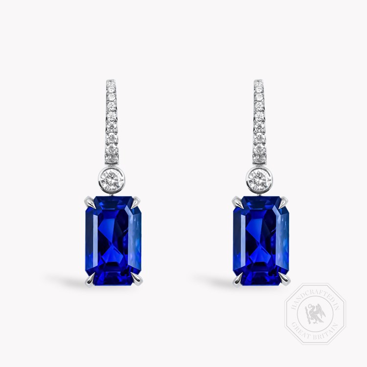 Masterpiece 13.37ct Sri Lankan Sapphire and Diamond Drop Earrings Emerald Cut, Claw Set_1