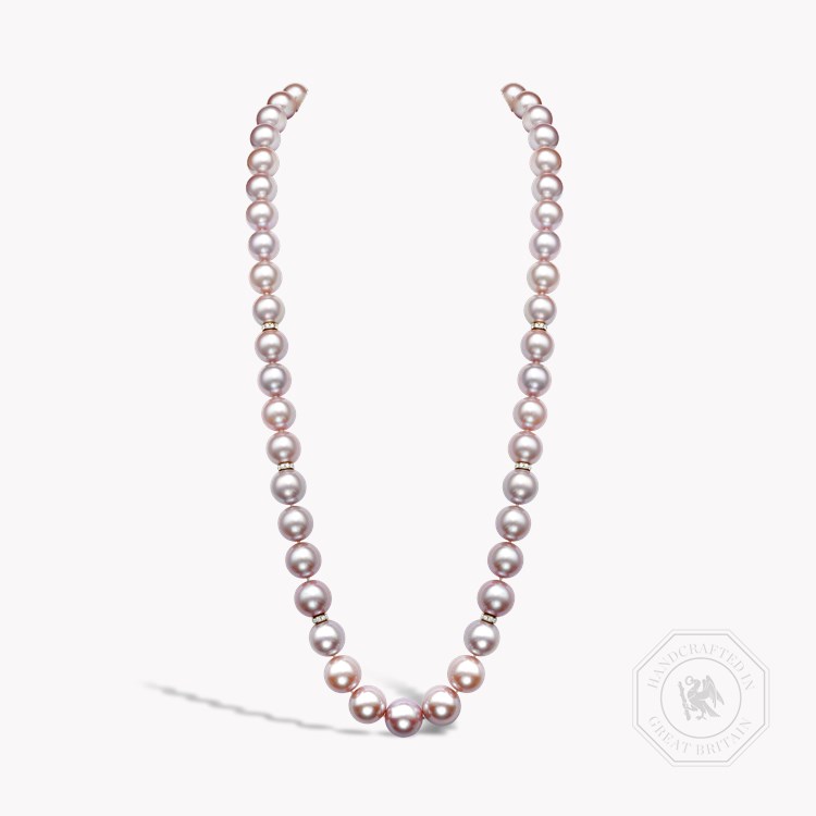 Pastel Pink Freshwater Pearl Long Necklace with Diamond Set Spacers Brilliant cut, Claw set_1