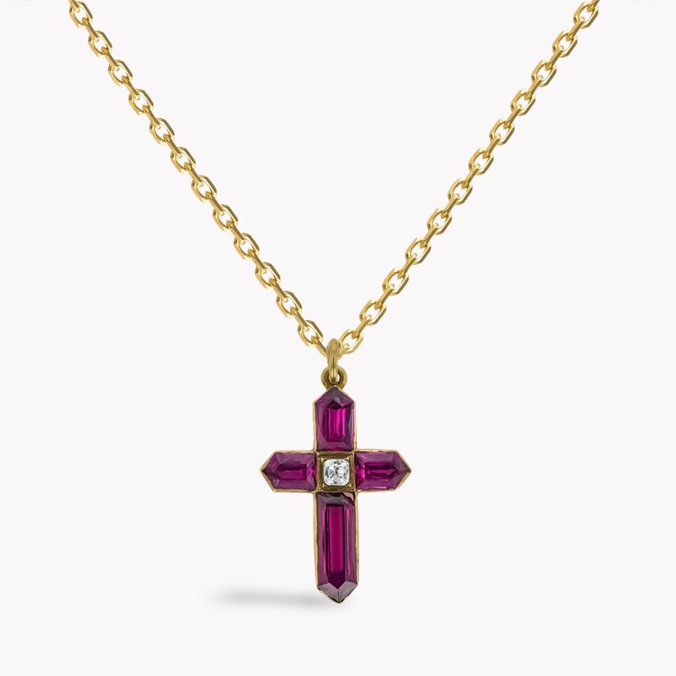 Victorian Bullet Cut Garnet and Diamond Cross Pendant Bullet Cut, Rubover Set_1