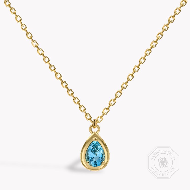 Skimming Stone 1.12ct Lukusuzi Aquamarine and Diamond Pendant   in 18ct Yellow Gold