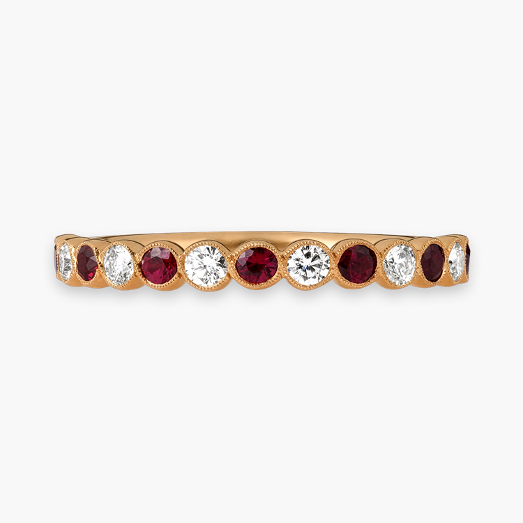 Brilliant Cut 0.35ct Ruby and Diamond Half Eternity Ring Brilliant Cut, Millegrain Set_2