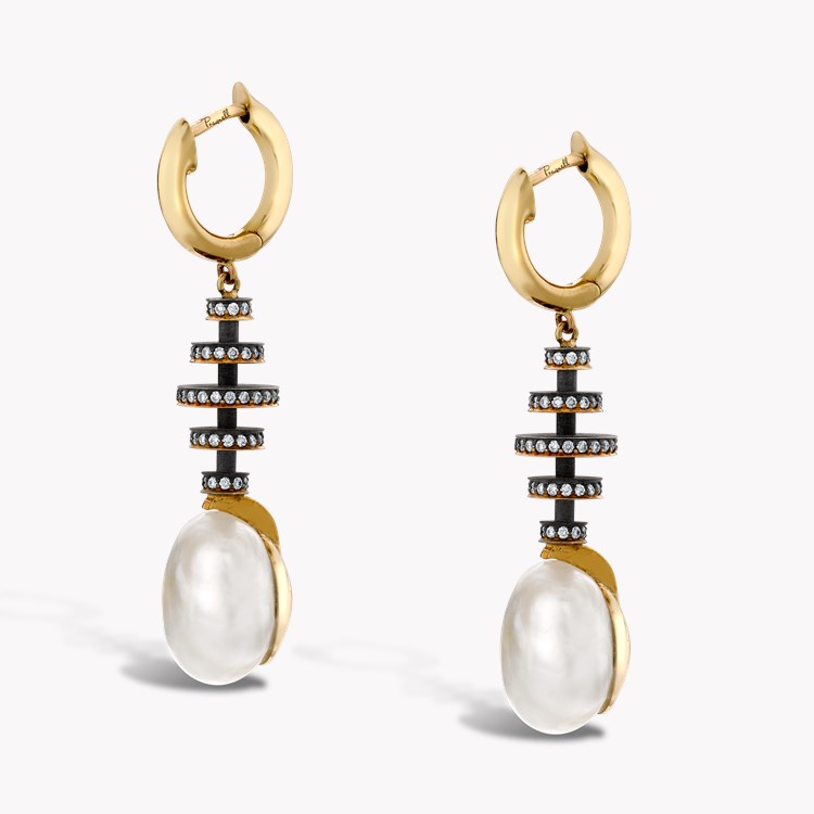 Natural Pearl & Diamond Drop Earrings Brilliant Cut, Grain Set_3