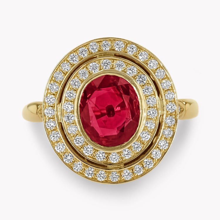 Burma 1.71ct Ruby and Diamond Target Ring Antique Cushion Cut, Rubover set_2