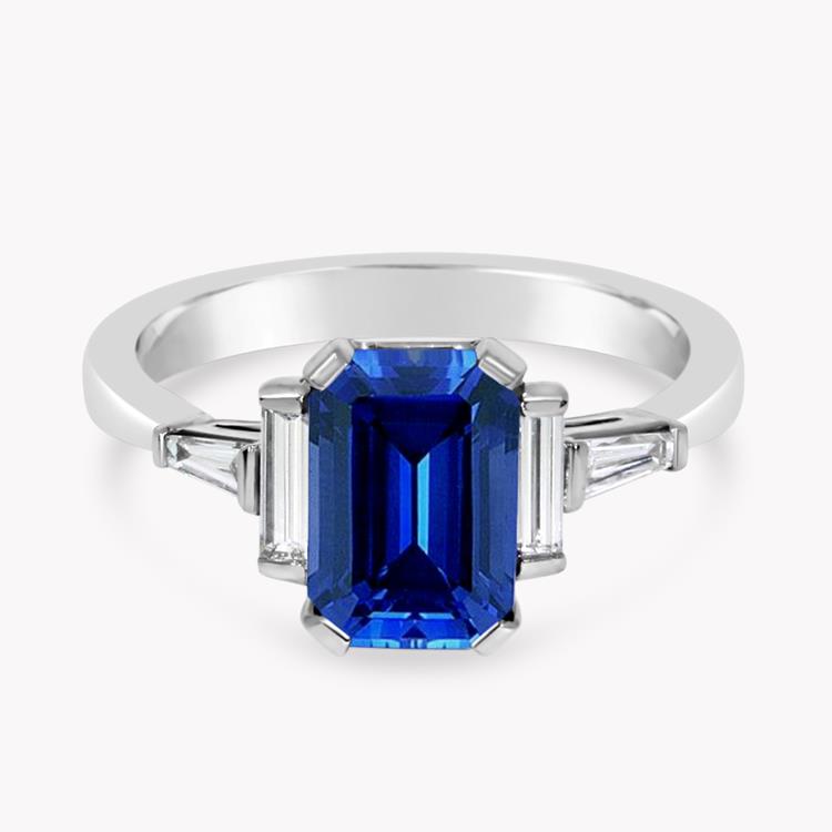 Trap Cut Blue Sapphire Ring 3.14CT in Platinum Solitaire Ring with Baguette Cut Shoulders_1