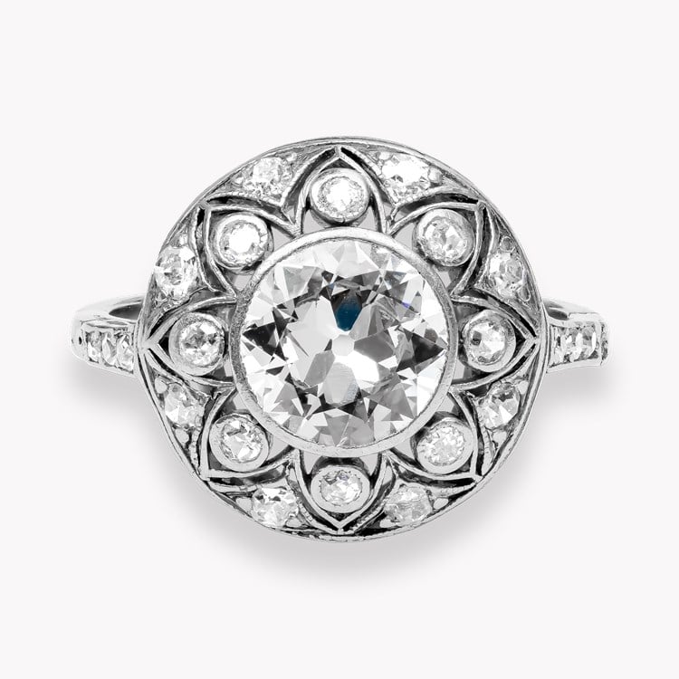 Edwardian Old Cut Diamond Openwork Cluster Ring Old Cut, Rubover Set_2