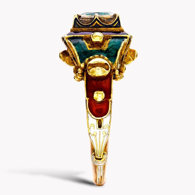 Victorian Renaissance Revival Ruby & Emerald Dress Ring Cushion Cut, Claw Set_4