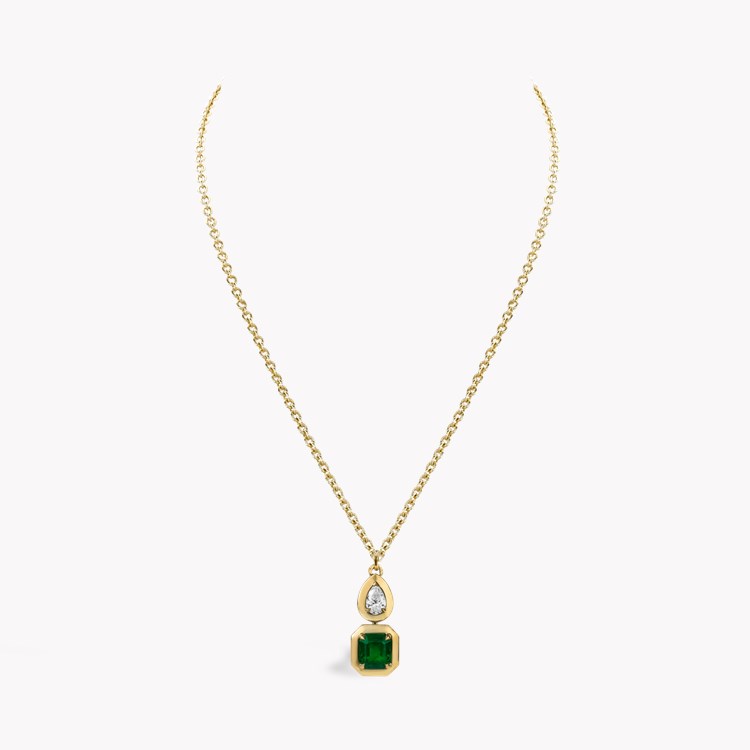 Skimming Stone 1.61ct Zambian Emerald and Diamond Pendant Octagonal Step Cut & Pear Shaped, Claw Set_3