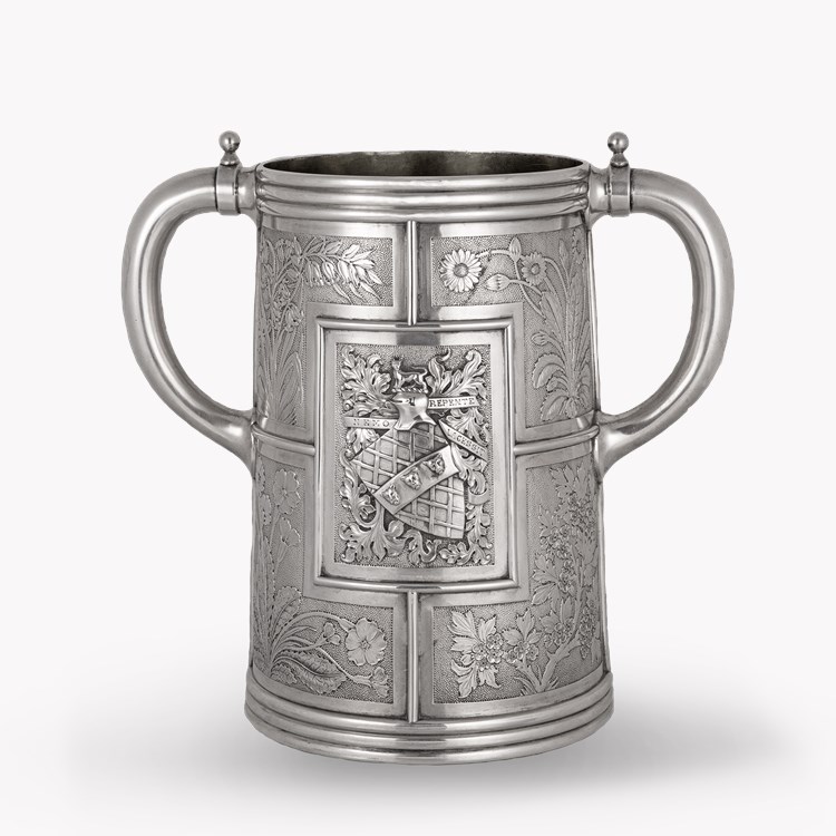 Silver Patterned Two Handled Straight Sided Cup Hallmarked London_1