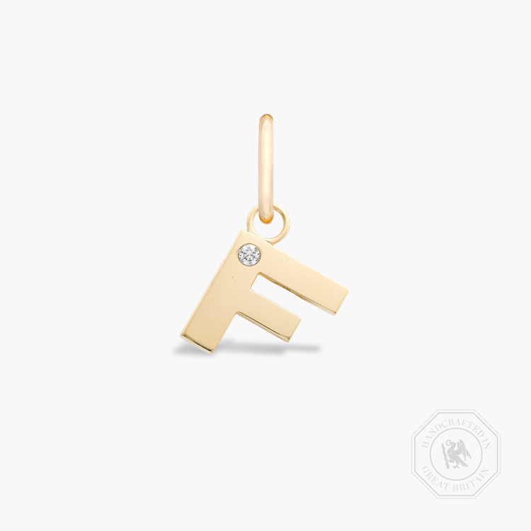 Letter F Diamond Pendant Charm Brilliant Cut, Rubover Set_1