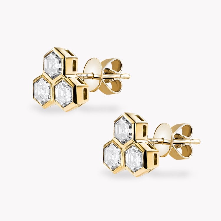 Honeycomb Diamond Trilogy Earrings Hexagonal Cut, Rubover Set_2