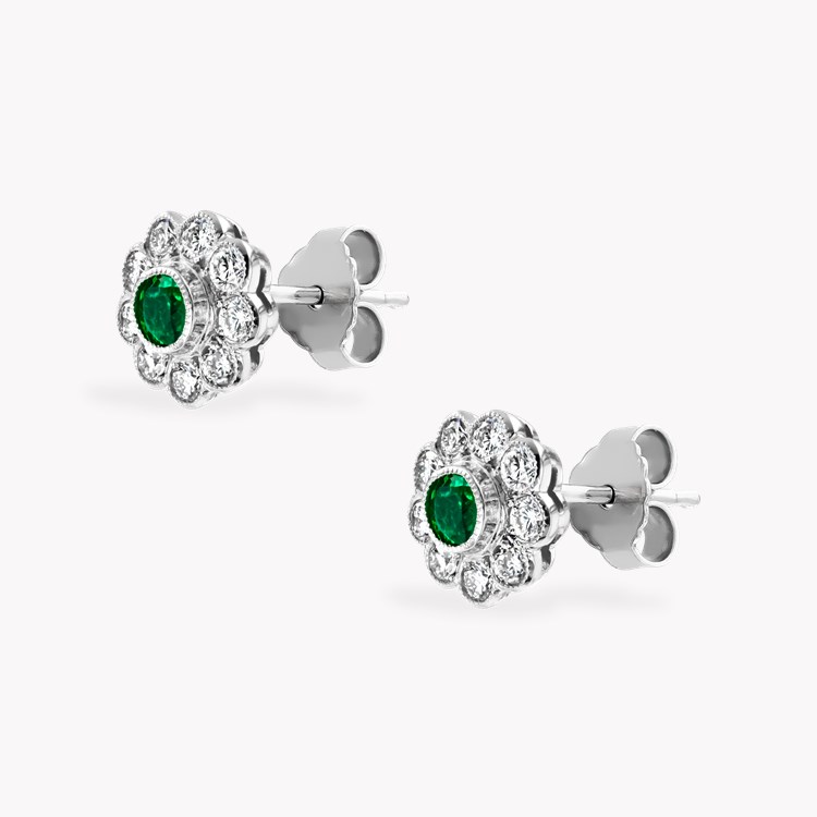 Contemporary Emerald and Diamond Earrings Emerald Cut, Millegrain Set_2