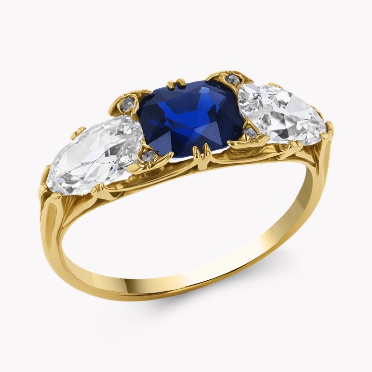 Victorian Cushion Cut Sapphire and Diamond Ring Cushion Cut, Claw Set_1