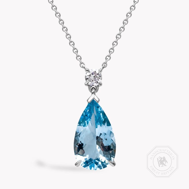 Pear Shaped 2.81ct Lukusuzi Aquamarine and Diamond Pendant   in 18ct White Gold