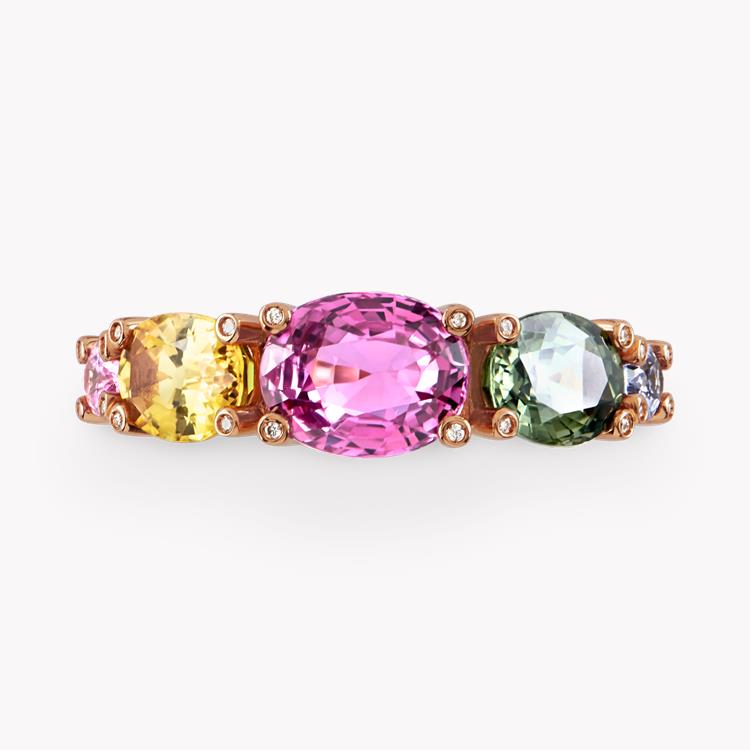 Rainbow Fancy Sapphire Five Stone Ring  4.22CT in Rose Gold Oval Cut, Claw Set_2