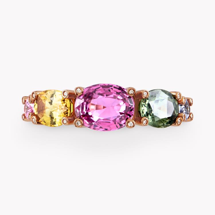 Rainbow Fancy Sapphire Five Stone Ring Oval Cut, Claw Set_2