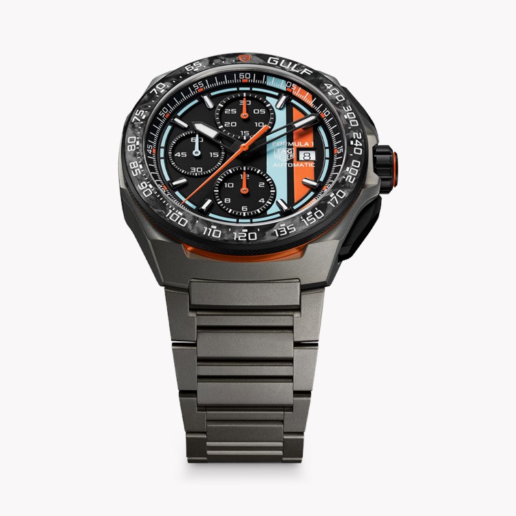 Tag Heuer Formula 1 Chronograph x Gulf 44mm, Black Dial, Arabic & Baton Numerals_4