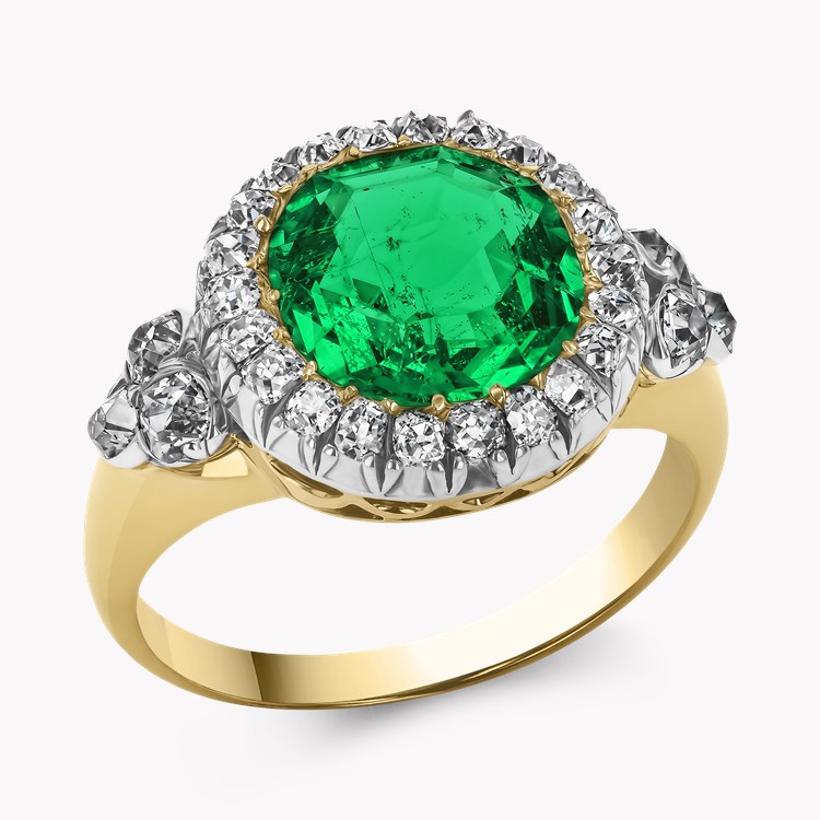 Victorian 2.50ct Colombian Emerald and Diamond Cluster Ring Octagonal Cut, Claw Set_1