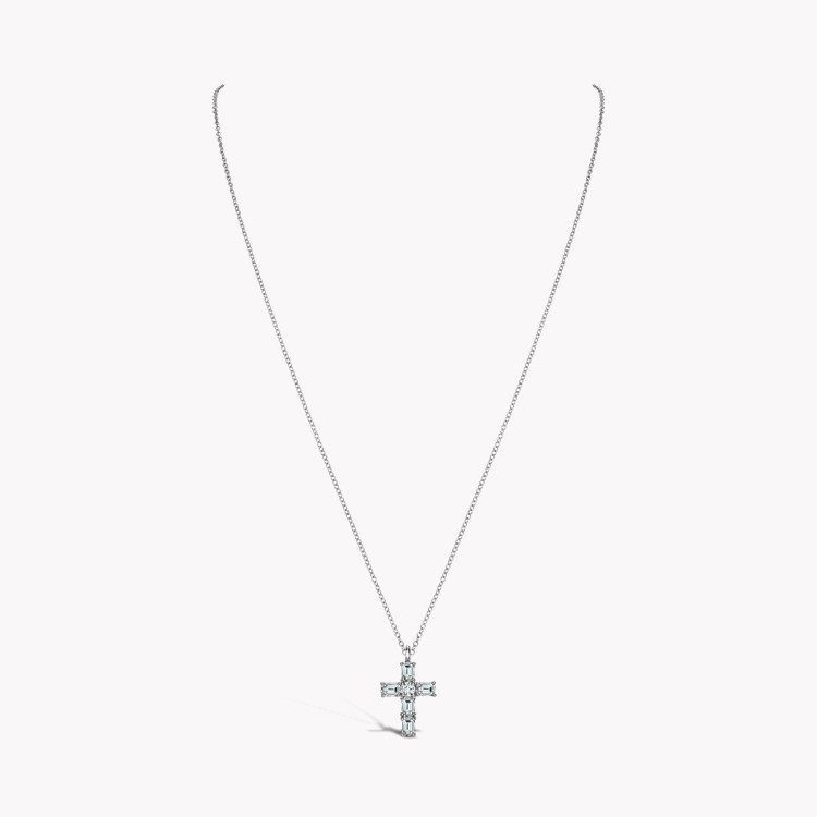 Emerald Cut Diamond Cross Pendant Emerald Cut, Brilliant Cut, Claw Set_2