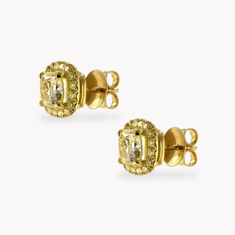 Celestial 3.00ct Fancy Yellow Diamond Earrings Cushion & Brilliant Cut, Claw Set_2