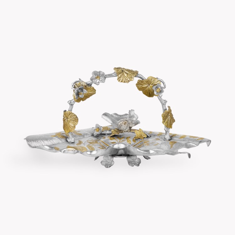 Queen Victoria Silver and Gilt Plated Art Nouveau Decorative Bird Fan Shaped Basket _2