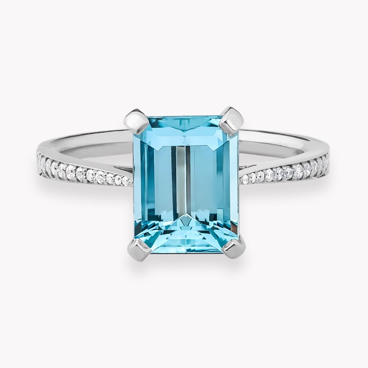 Rectangular Cut 2.285ct Aquamarine and Diamond Ring Rectangular Cut, Claw Set_2