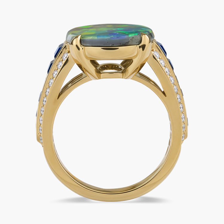 Masterpiece Cabochon Cut 5.32ct Black Opal and Sapphire Ring Cabochon Cut, Claw Set_3