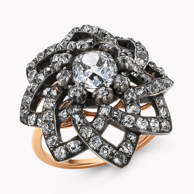 Victorian Old Cut 1.65ct Diamond Rosette Cluster Ring Old Mine Cut, Claw Set_1