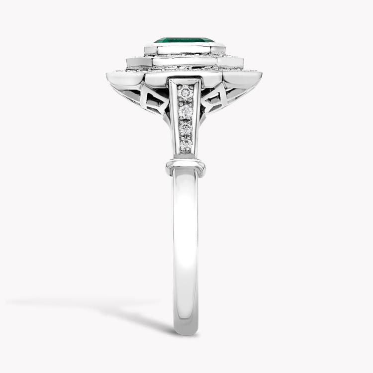 Art Deco Inspired 0.82ct Emerald and Diamond Target Ring Emerald Cut, Rubover Set_4