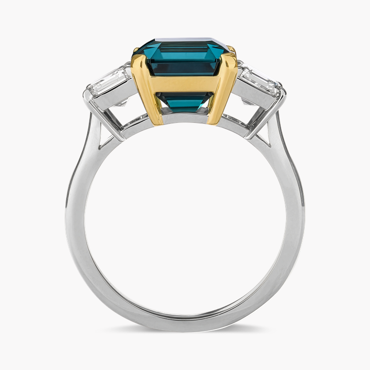 Asscher Cut 3.71ct Namibian Lagoon Tourmaline and Diamond Ring Asscher Cut, Claw Set_3