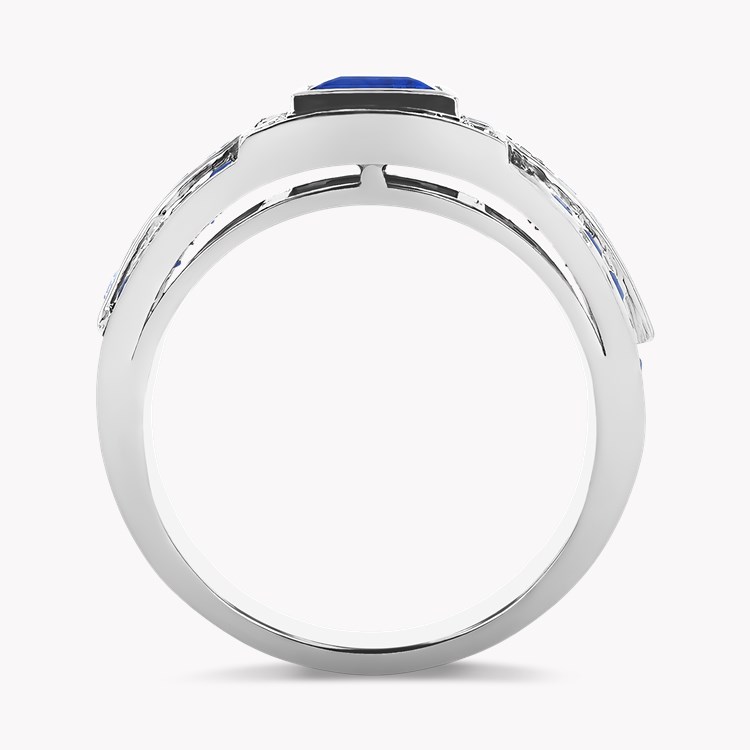 Art Deco Inspired Blue Sapphire Ring Emerald Cut, Rubover Set_3