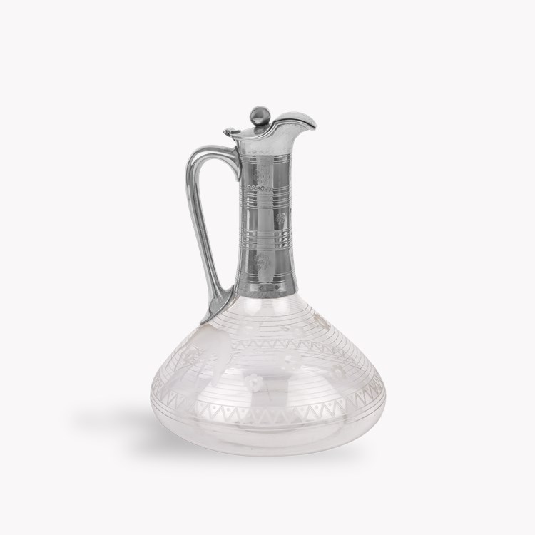 Silver Queen Victoria Engraved Glass Claret Jug Hallmarked London_1