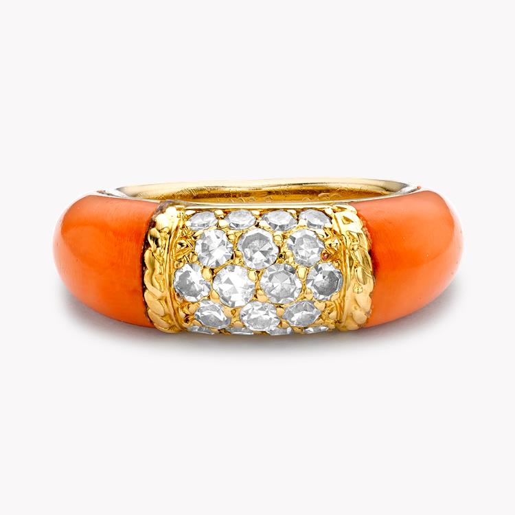 Van Cleef & Arpels Coral and Diamond Philippine Ring in 18ct Yellow Gold Brilliant cut, Claw set_2