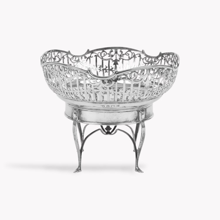Silver Pierced Round Dish on Four Feet _1