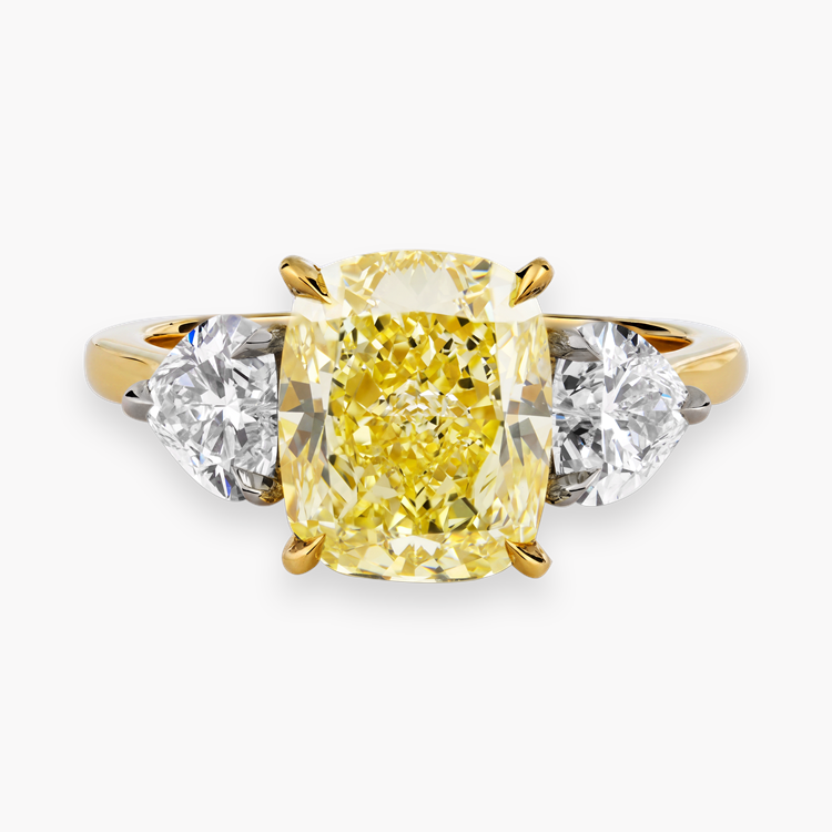 Venus Setting South African 3.75ct Fancy Yellow Diamond Ring Modern Cushion Cut & Heart Shape, Claw Set_2