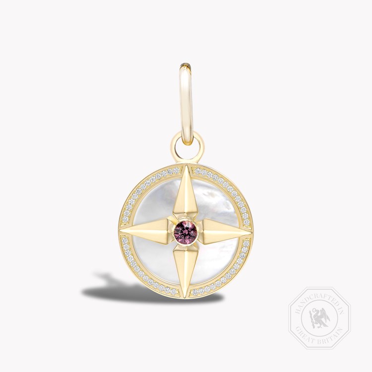 Spinel (August), Mother of Pearl and Diamond Pendant Charm Brilliant Cut Rubover & Claw Set_1
