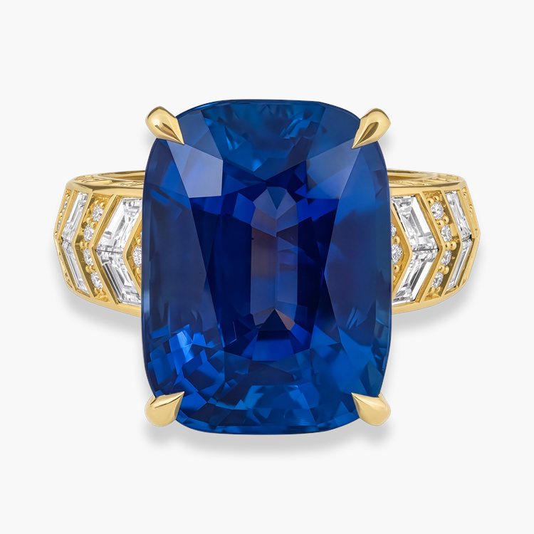 Masterpiece Chevron 17.044ct Sri Lankan Sapphire and Diamond Ring Antique Cushion Cut, Claw Set_2